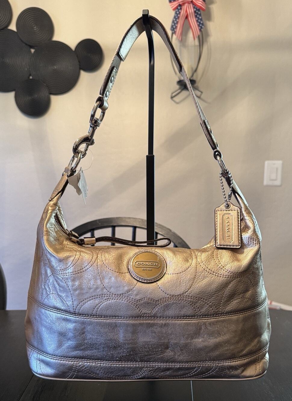 NWT Coach 18882 Signature Stitch Gold Metallic Leather Hobo Shoulder Bag Purse